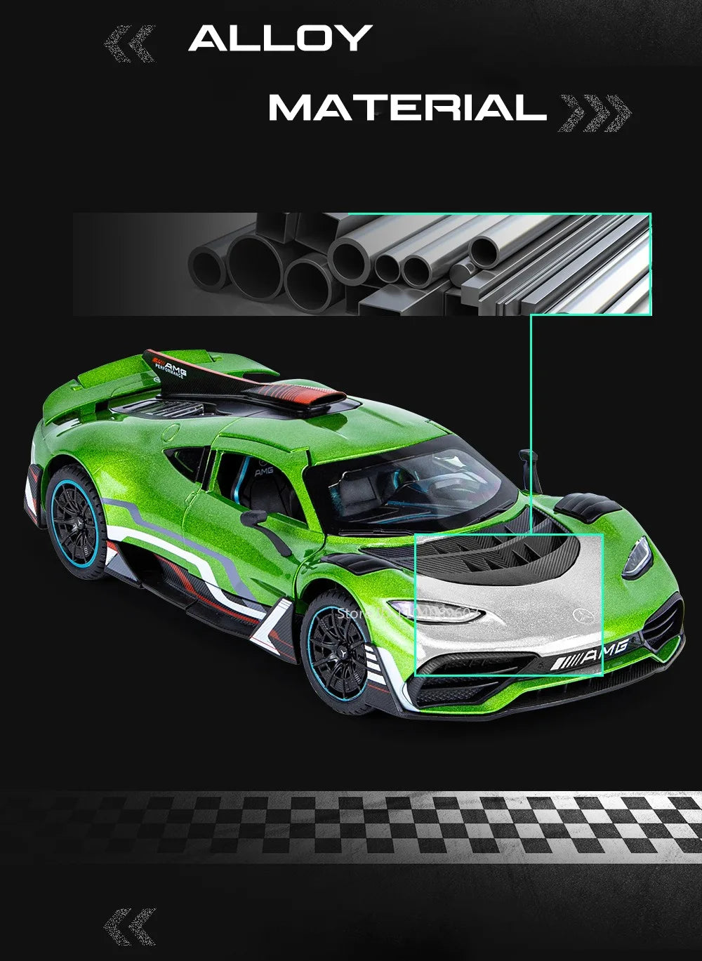 Scale 1:24 ONE Sports Car Model Toy Modified Metal Diecast Free Wheeling Vehicles Simulation Sound & Light Gift for Children