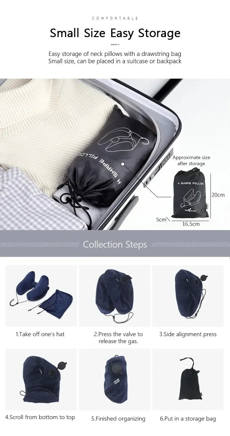 Neck Pillow Travel U-shaped Pillow Inflatable Pillow H Hooded Nap Pillow Outdoor Car Long-Distance Aircraft Neck Pillow
