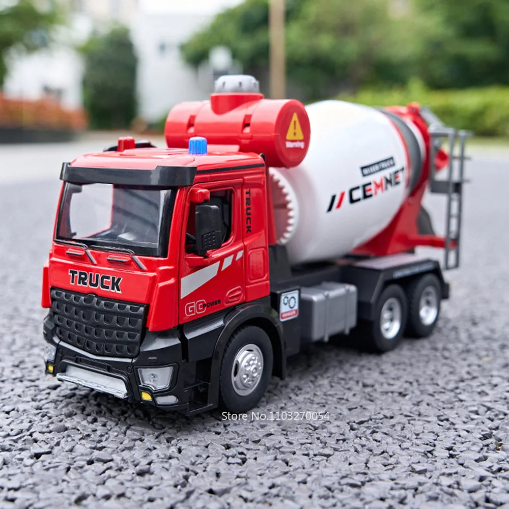 1/24 Electric Mixer Truck Toys Model Car Alloy Diecast Engineering Vehicles Doors Opened Sound Light Pull Back Toy Gift for Kids