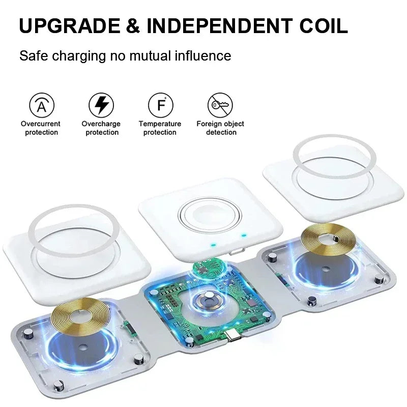 30W Fast Charging Pad Desktop Foldable 3 in 1 Wireless Charger For iPhone 16 15 14 13 12 Pro Max iWatch 10 9 8 7 6 AirPods Pro 2