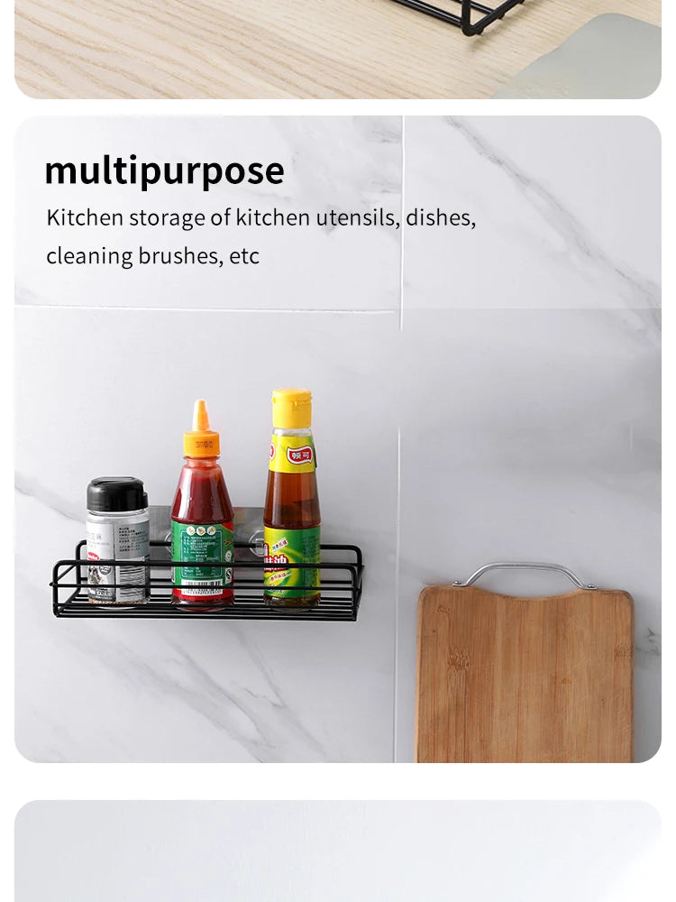 Bathroom Storage Rack Kitchen Organizer Shelf Black Shelves Corner Frame Iron Shower Punch Free Mounted Caddy Rack