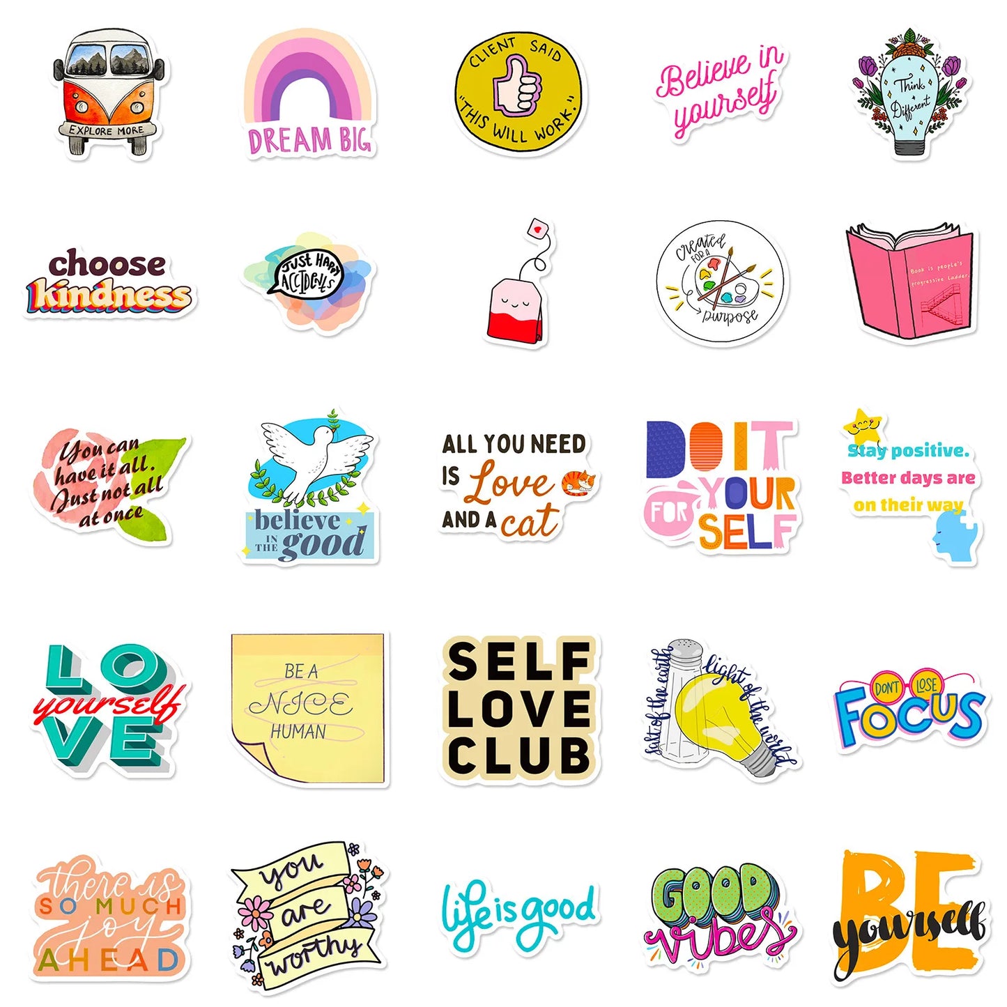 50Pcs Inspirational Stickers for Water Bottles, Motivational Stickers for Teens, Students, Teachers, Vinyl Waterproof Durable