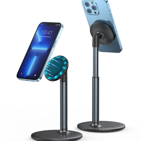 Magnetic Desk Phone Stand for iPhone16 15 14 13/12 - Phone Holder Dock with 360°Rotation, Height&Tilt Adjustable for Office/Home