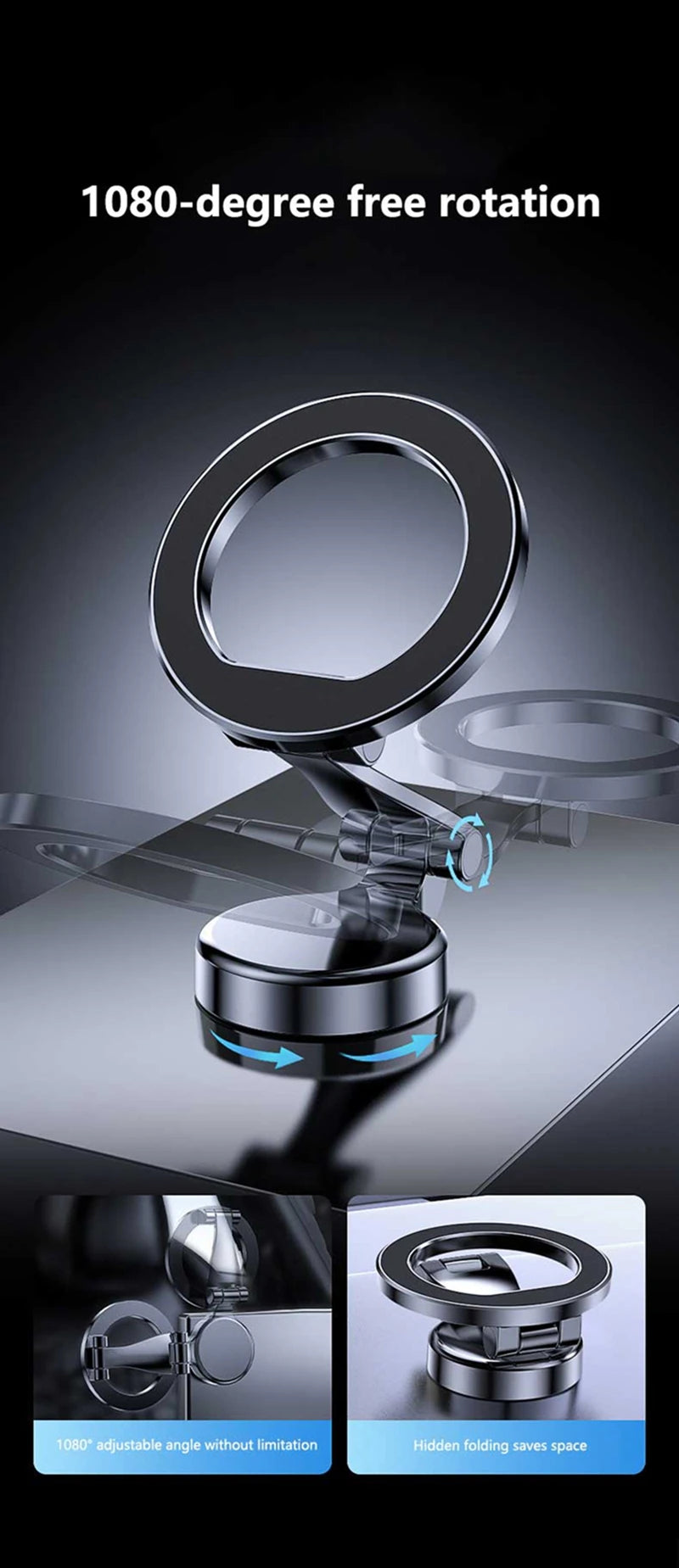 Upgrade MagSafe Car Phone Holder Car Magnetic Phone Stand Strong Magnetic 360°Rotatable Foldable Metal Suction Cup Phone Mount