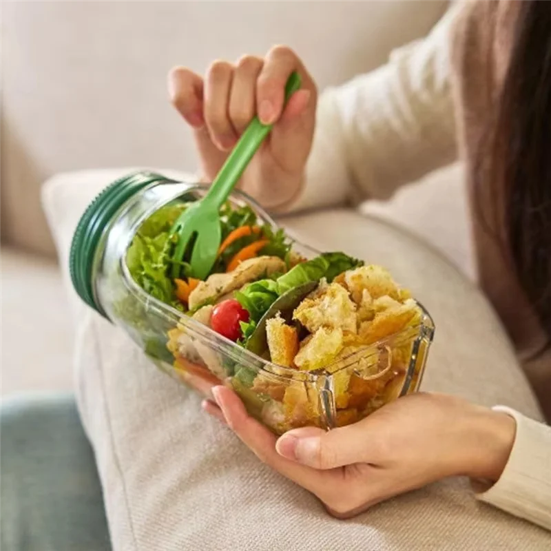 Leakproof Salad Container Plastic Salad Pod Portable Breakfast Fruit Storage Box Keep Fresh Organizer for Picnic Home Office