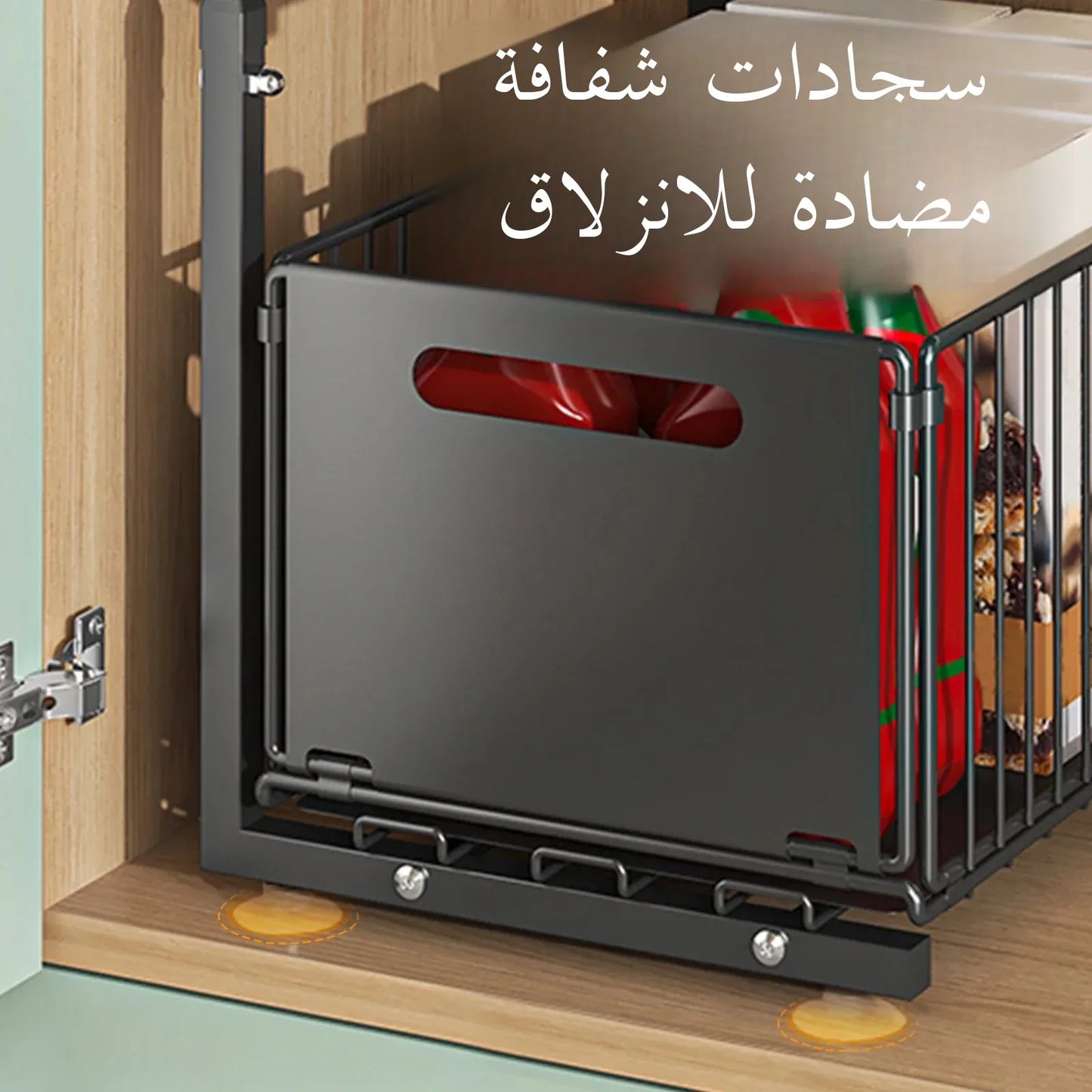 2-tier Under Sink Storage Organizer,Ajustable Sliding Cabinet Storage Basket,Kitchen Storage Rack with suction cups,Pull out Cab