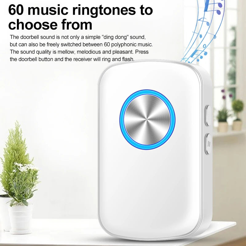 Smart Wireless Doorbell Family Door Bell Chime Kit 300M/1000Ft Long Distance 60 Songs Intelligent Doorbell Kit US EU Plug