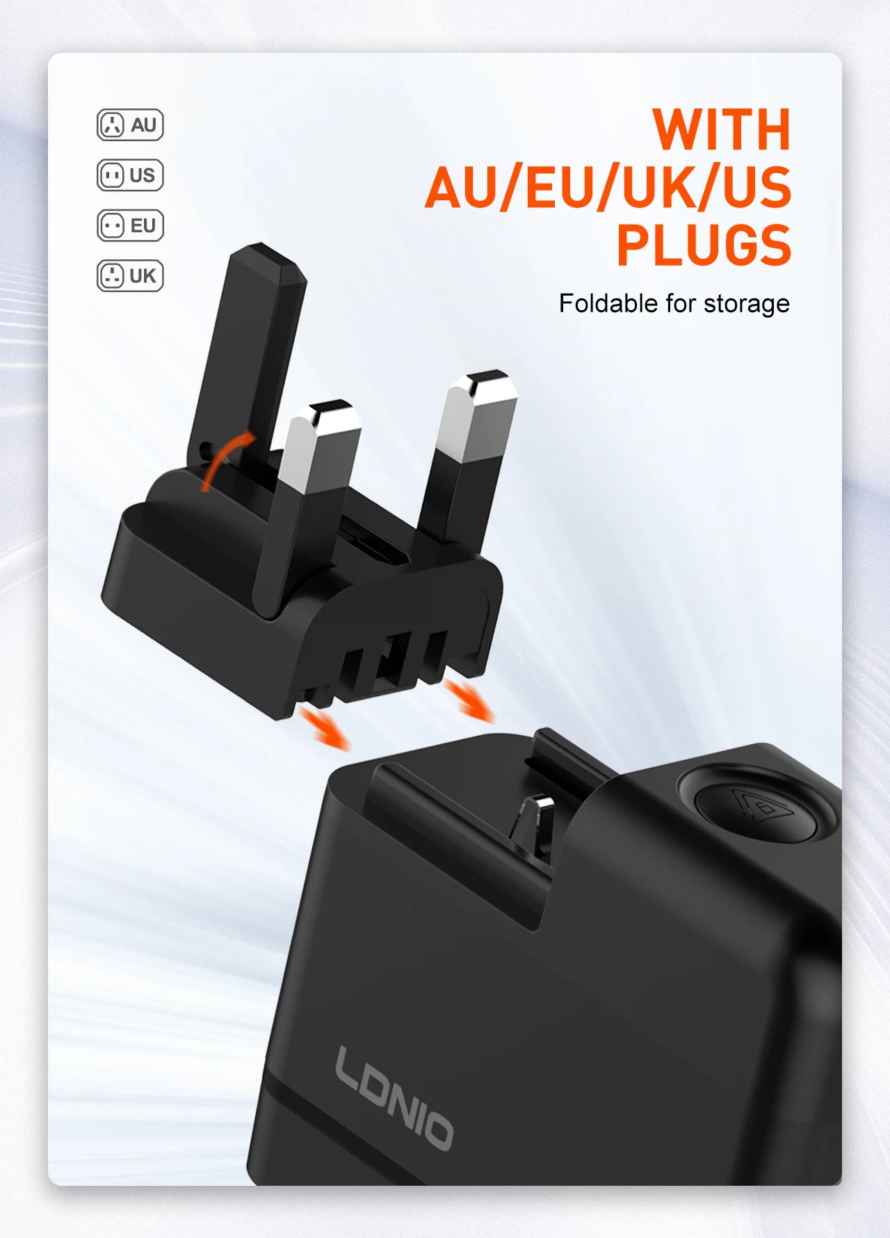 LDNIO GaN 65W Fast Charger Type C Universal Travel Adapter With US EU UK AUS Plug All-in-One Portable USB Charger For Travel