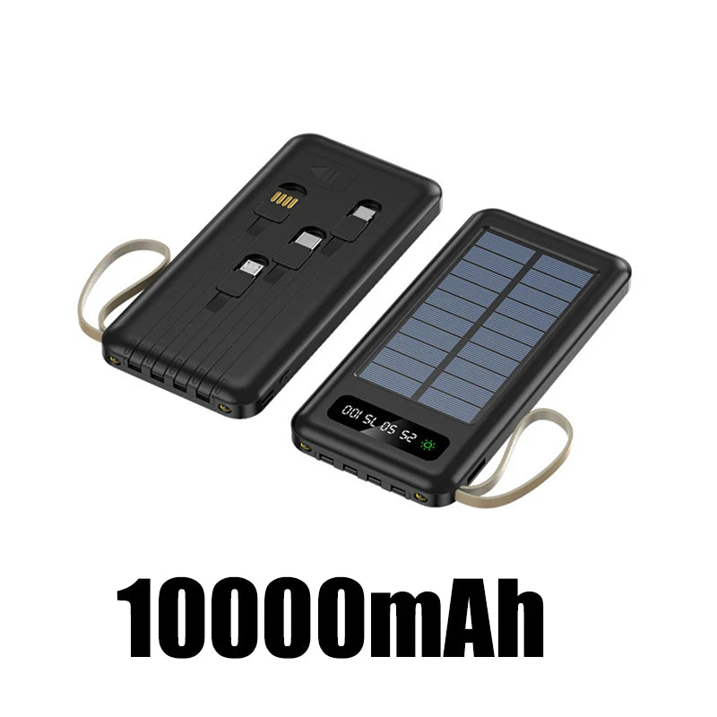 بنك طاقة شمسي بسعة 50000 مللي أمبير، بطارية شحن سريع، كابلان USB 4، شاشة عرض رقمية LED، متوافق مع أجهزة iPhone
