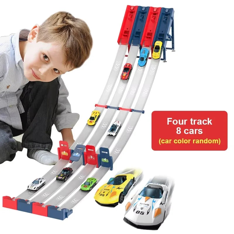 Rail Car Track with Race Track Racing Set Toy Vehicle Alloy Car Kids Catapult Car Competitive Play Game for Kids Toy Christmas