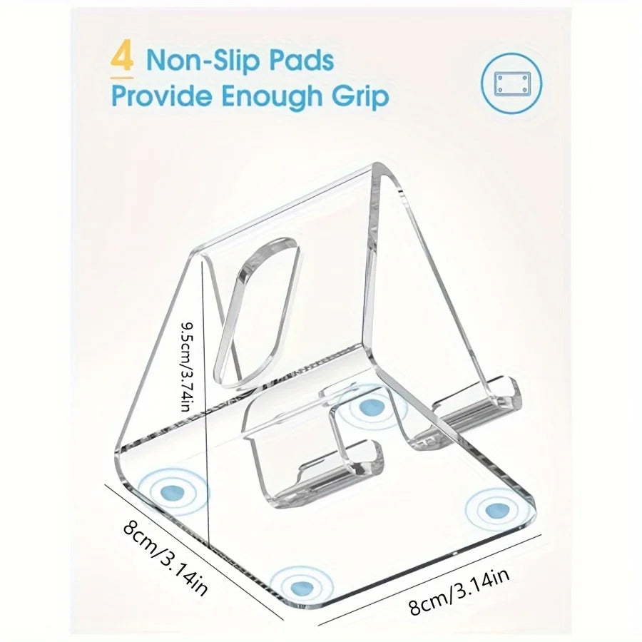 Acrylic Cell Phone Stand, Transparent Phone Stand for Desk, Suitable for iPhone 14 13 Pro Max, All Smartphone 4-8in