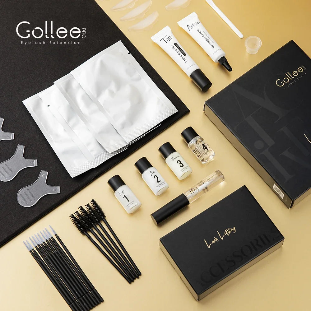 Gollee Classic Black Natural Eyelash Lifting Perm Treatment Makeup Set Lash and Brow Tinting Kit Easy For Beginner at Home