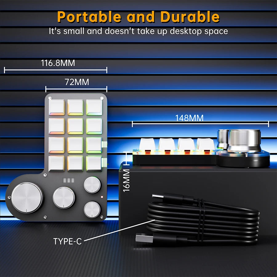 لوحة مفاتيح ماكرو قابلة للبرمجة، تدعم تقنية بلوتوث، سلكية، بإضاءة RGB، 12 مفتاحًا، 4 مقابض، لوحة مفاتيح للألعاب، لوحة مفاتيح ميكانيكية قابلة للتبديل السريع، لوحة ماكرو