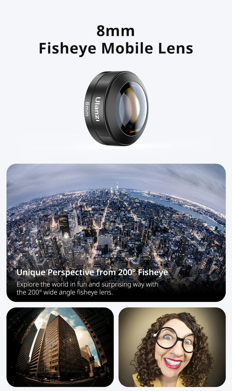Ulanzi Universal Mobile Lens 75mm Macro/8mm Fisheye/16mm Wide-Angle/60mm Telephoto Phone Lens for Photography Videography