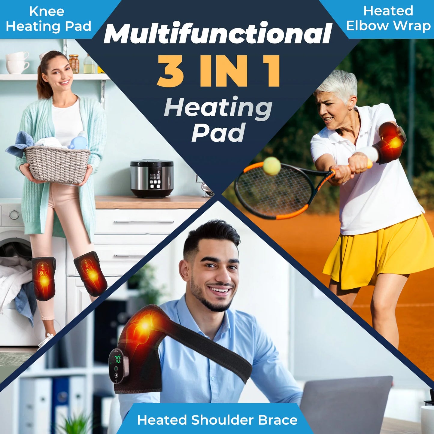 Thermal Knee Massager 3 in 1 Shoulder Knee Elbow Heating Massage Support Brace Rechargeable Vibration Pad Machine Muscle Relax