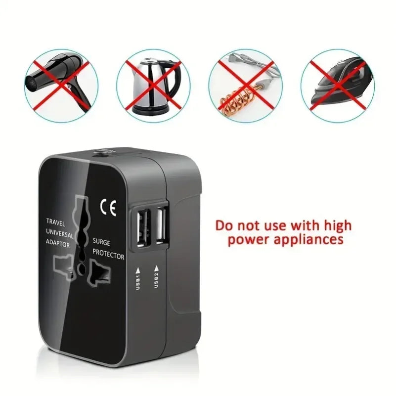 Foldable All-in-One Universal Travel Adapter EU UK US AU Power Charger Adapter Outlet Converter Socket with Dual USB 2.1a Port