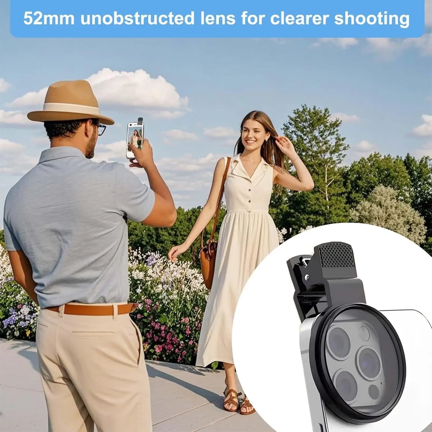 52MM Circular Universal Polarizer Camera Lens Clip Portable CPL Filter Kit Professional Phone Camera Lens For iPhone 16 15 14 13
