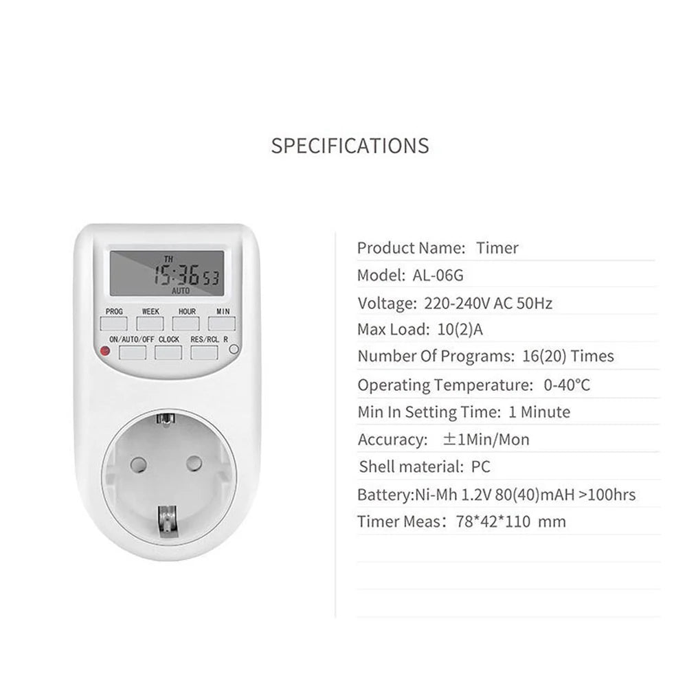 EU Plug Timer Switch Energy Saving Digital Kitchen Timer Outlet Week Daily Hour Programmable On/Off Time Timing Socket Universal