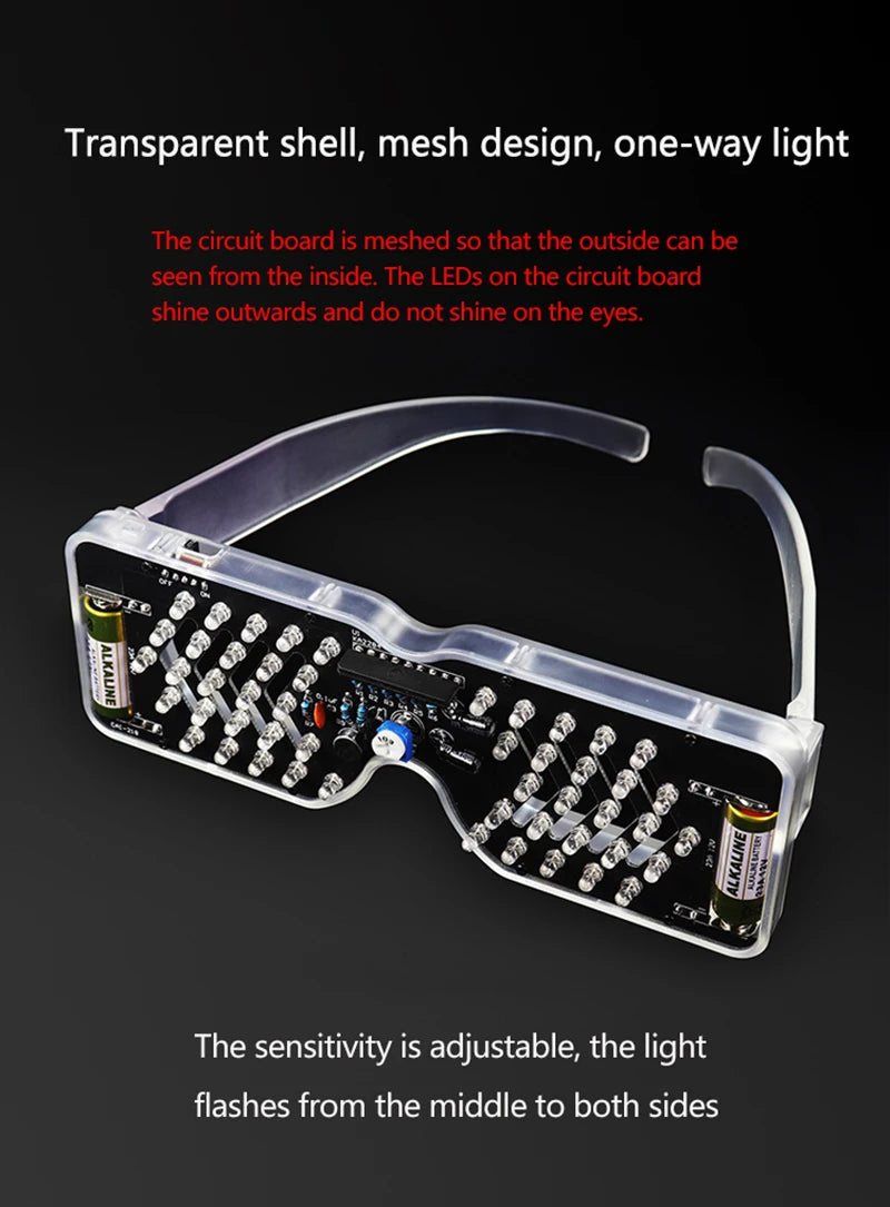 Voice Activated LED Light Emitting Glasses Making Kit Light-emitting Diode Flashing Light DIY Electronic Kit Soldering Assembly