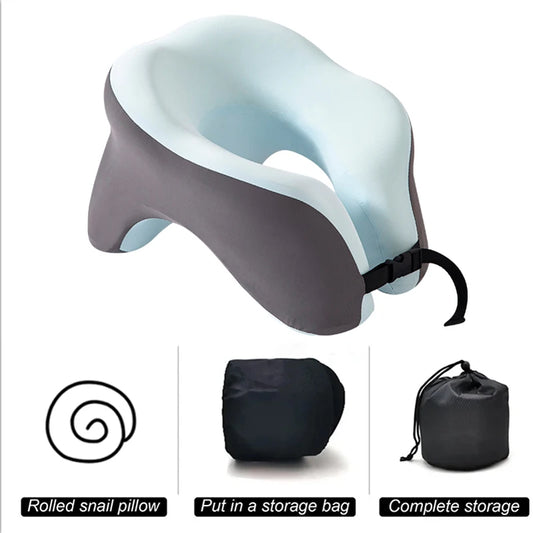 Travel Neck Pillow Memory Foam U-shaped Pillow Snail Style Travel Neck Support Portable Adjustable Soft Noon Break Sleep Pillows