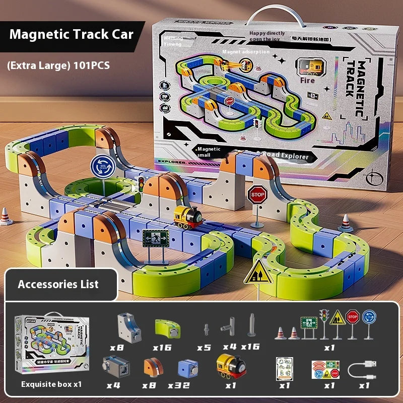 Magnetic Car STEM Racing Car Railtrack Set 2025 - Montessori Motorized Train & Gravity Maze Toy, Educational Gift for Kids