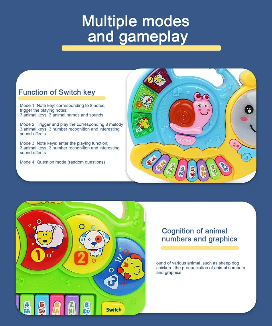 Baby Musical Toy with Animal Sound Kids Piano Keyboard Electric Flashing Music Instrument Early Educational Toys for Children