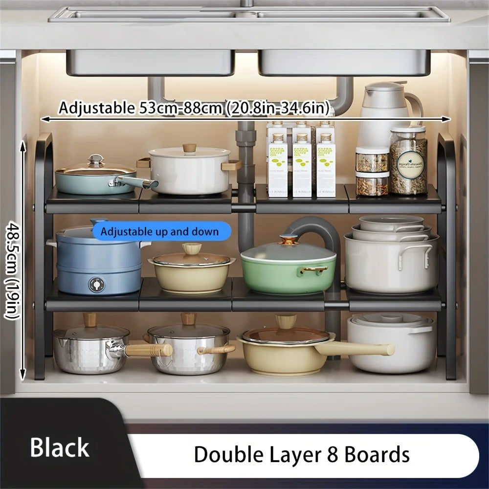 1 Set Multi-Use Kitchen Under Bathroom Sink Organizers - Expandable Cabinet Shelf Organizer Storage Rack