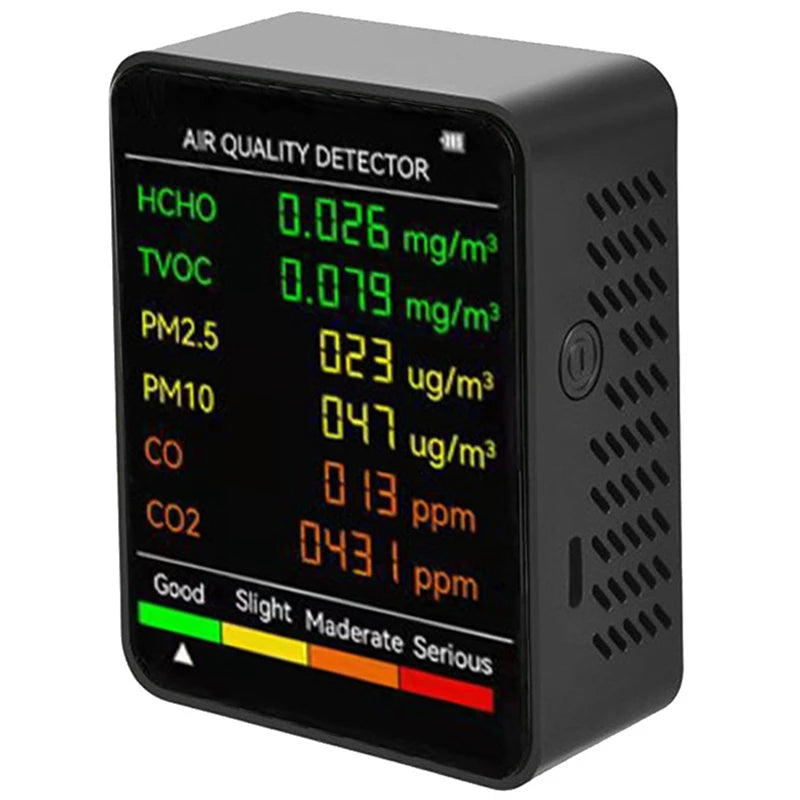 جهاز قياس جودة الهواء 6 في 1: PM2.5، PM10، HCHO، TVOC، CO، CO2، CO2، جهاز مراقبة جودة الهواء، جهاز اختبار جودة الهواء للمنزل والمكتب