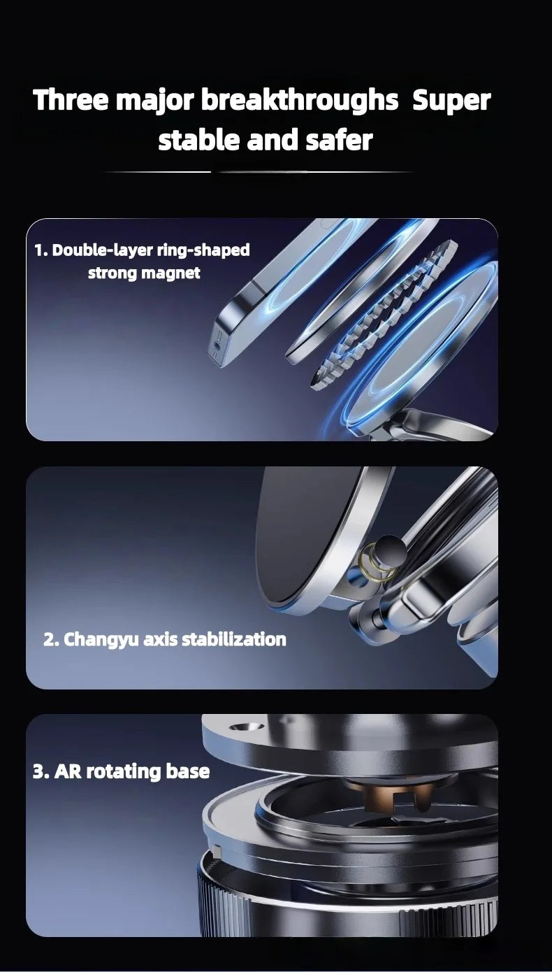 Car Mount Vacuum Magnetic Phone Holder 360° Adjustable Foldable Strong Suction Stand for GPS Phone Auto Dashboard Phone Support