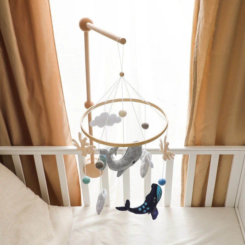 Baby Crib Mobile Rattle Toy Wooden Bed Bell Mobile Hanging Teddy Velvet Bear Doll Toy Newborn Music Box Crib Mobile Bracket Gift