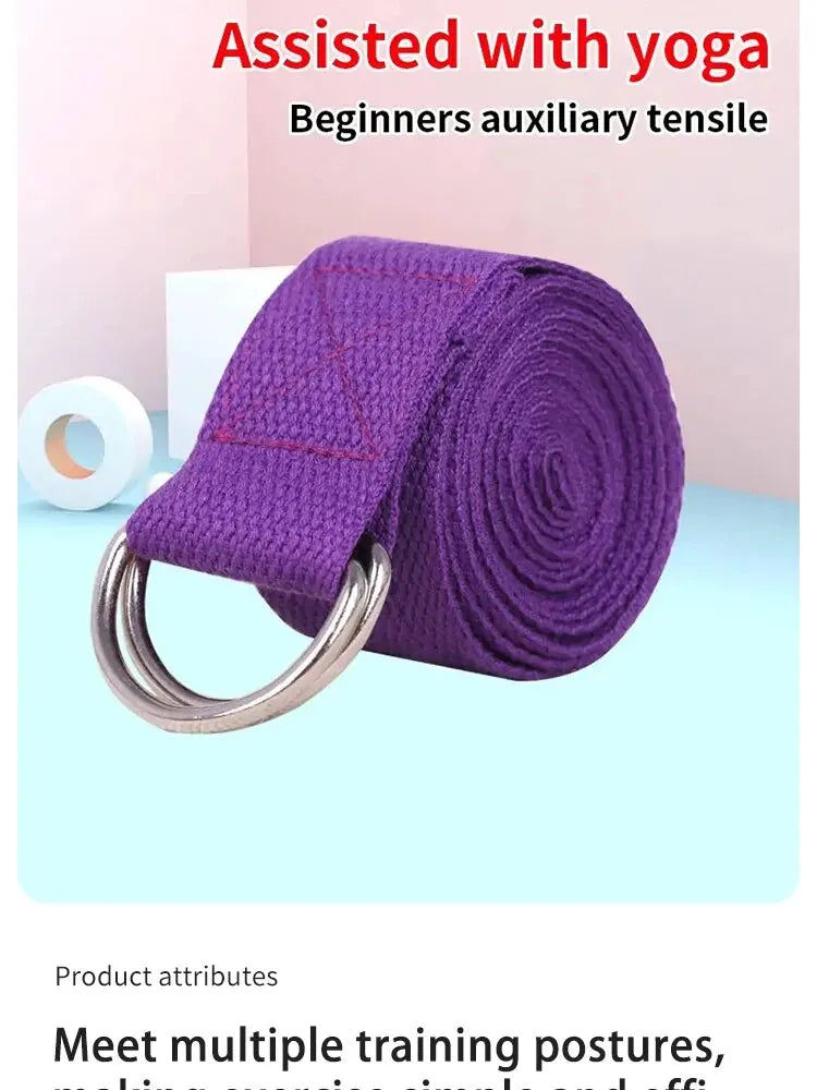 1Pc Yoga Strap For Yoga Pilates Ballet Dance With Adjustable D-Ring Buckle Cotton Yoga Belt For Fitness Daily Stretching