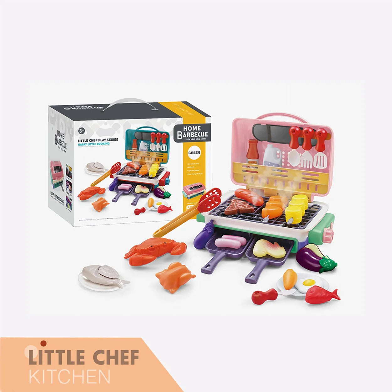 Kids Simulated Barbecue Set with Spray Light and Sound Pretend Play Kitchen Cooking Toy BBQ Educational Toys for Kids Xmas Gifts
