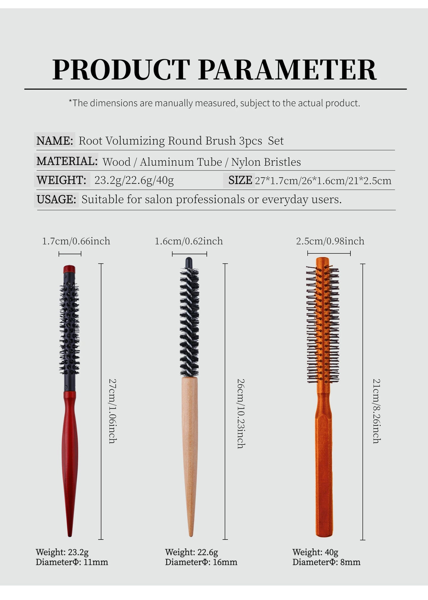 2/3Pcs Professional Small Round Hair Brush Set 8mm 11mm 16mm Hair Styling Brush Salon Curling Brush For Hairdrerssing Tool