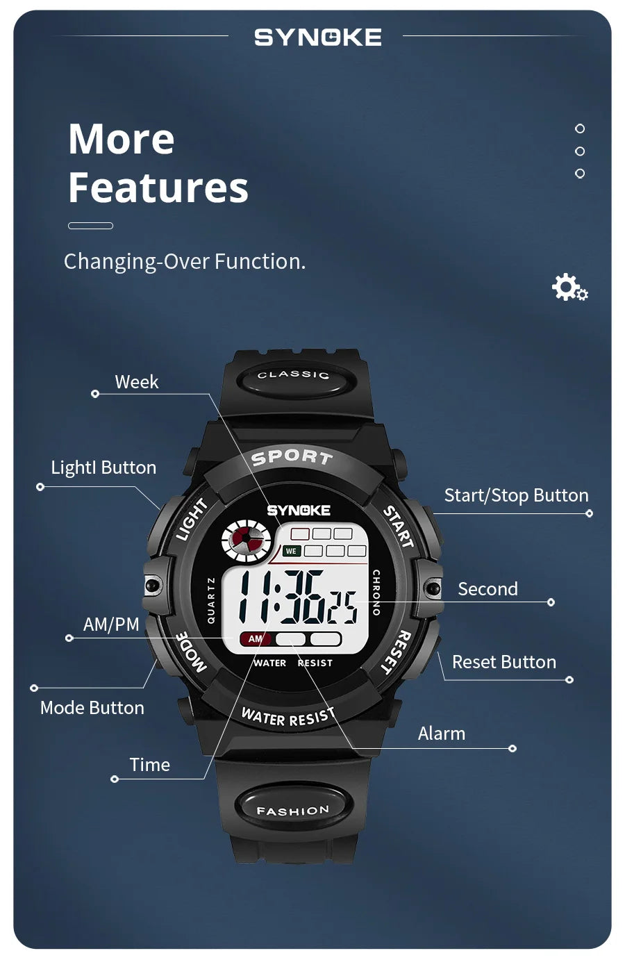 Student Sport Watches For Kids Colorful Electronic Watches Waterproof Clock Children Digital Watch For Boys Fashions Synoke
