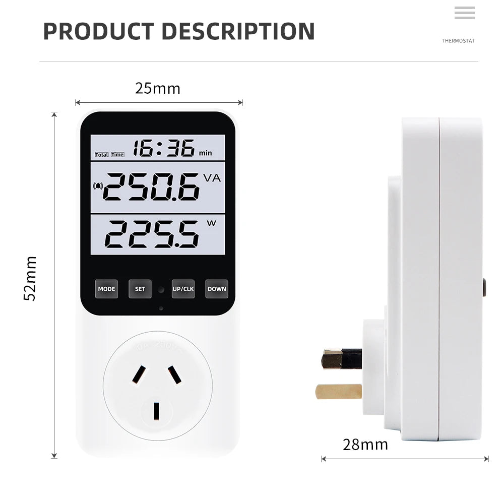 Digital LCD Wattmeter 230V Power Energy Meter Voltmeter Ammeter Consumption Monitor 50Hz Socket Analyzer EU US UK AU FR BR Plug