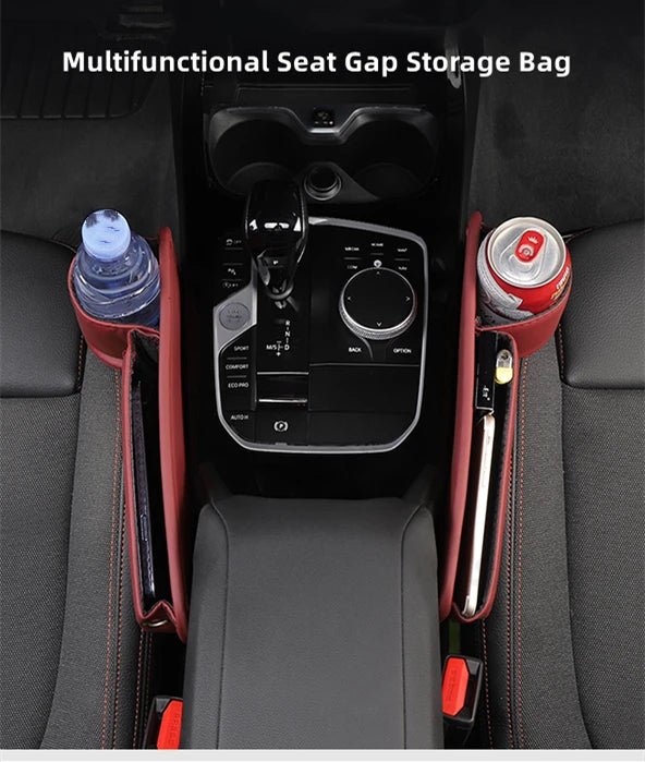 Leather Car Seat Gap Organizer Multifunction Console Crevice Filler Side Storage Box with Cup Holder Car Interior Storage Pocket