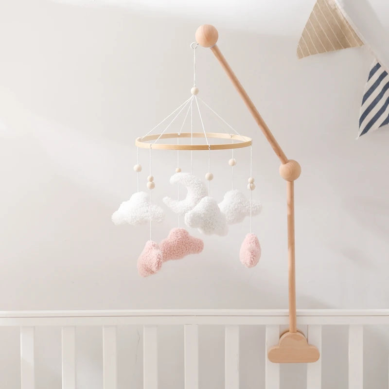 Baby Crib Mobile Rattle Toy 0-12Months Infant Soft Felt mobile Teddy Velvet Bear Bed Bell Hanging Toy Holder Bracket Crib Toy