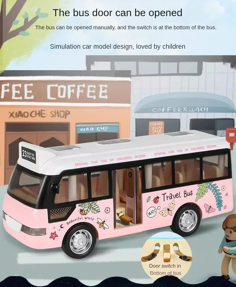 Interactive Die Cast Metal School Bus Toy with Sound Light Friction Powered Play Vehicle  Gifts for Kids' Fun Imaginative Play