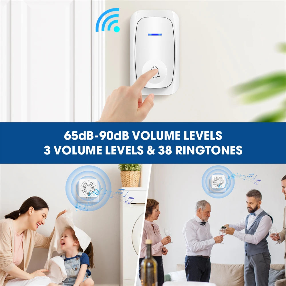 USB Wireless Doorbell Waterproof Welcome Chime Home Door Bell Intelligent Three-speed volume 38 Songs Smart Melodies Alarm