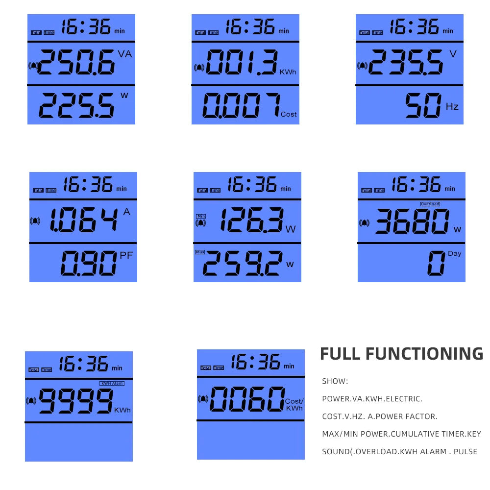 Digital LCD Wattmeter 230V Power Energy Meter Voltmeter Ammeter Consumption Monitor 50Hz Socket Analyzer EU US UK AU FR BR Plug