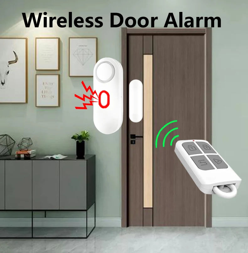 Wireless Door Window Alarm with Remote Control, 3 Modes (Welcome/Door Open/Alarm), Double-Sided Tape Mounting Installation,