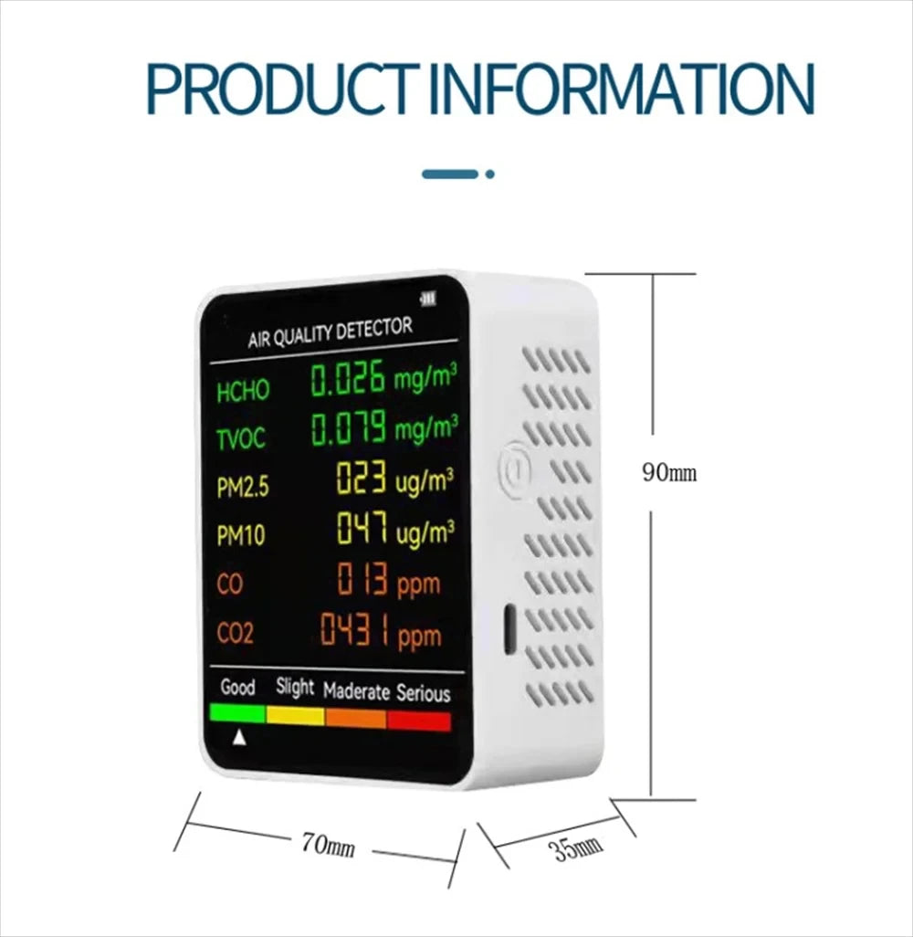 6 In 1 Air Quality Monitor Multifunctional Automatic Display Indoor Office Wall Hanging Screen Display Air Detector Household