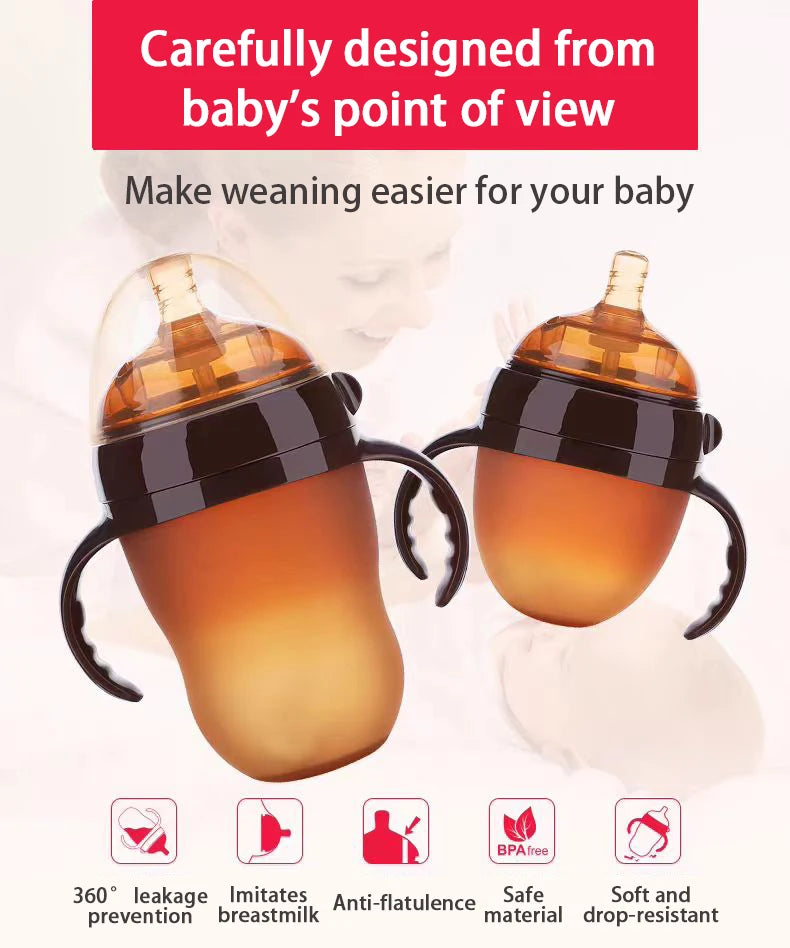 BPA-Free Silicone Baby Bottle, Suitable for 0-36 Months, 150ml/240ml, Mimics Breastfeeding Experience
