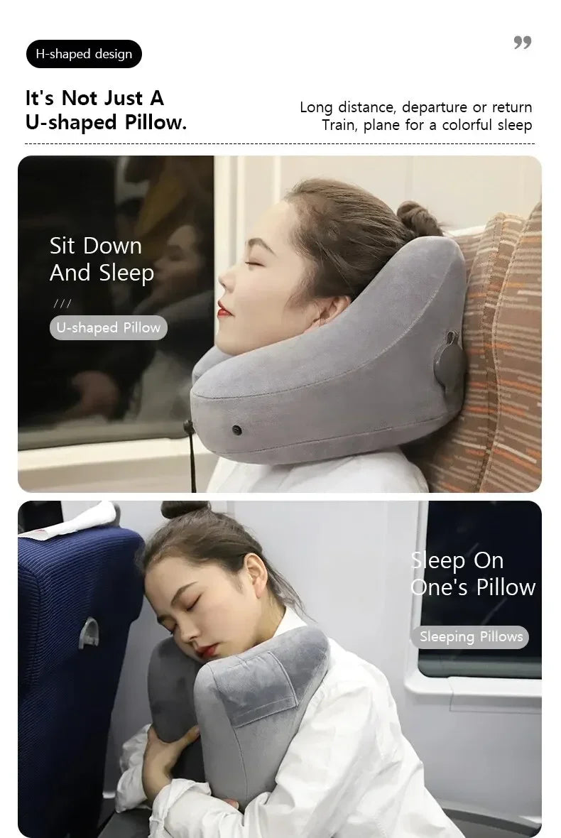 Neck Pillow Travel U-shaped Pillow Inflatable Pillow H Hooded Nap Pillow Outdoor Car Long-Distance Aircraft Neck Pillow