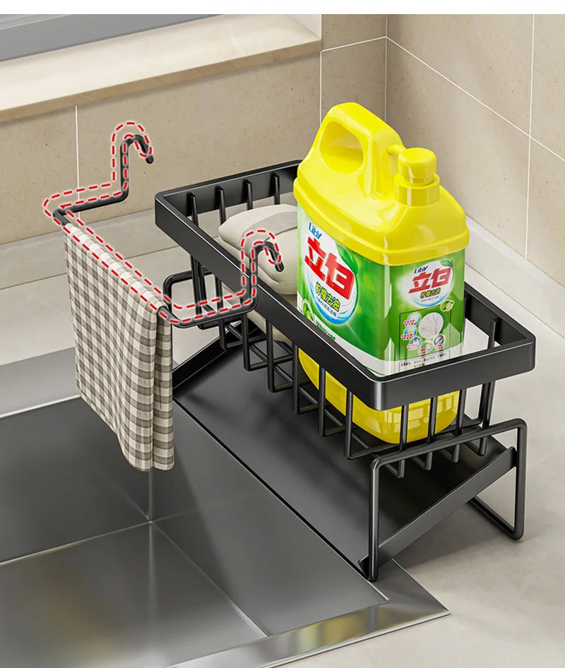 Sink Cleaning Tools Storage Rack Kitchen Multifunctional Stainless Steel Drain Rack for Sponge Cleanser Organizer Rag Hanger