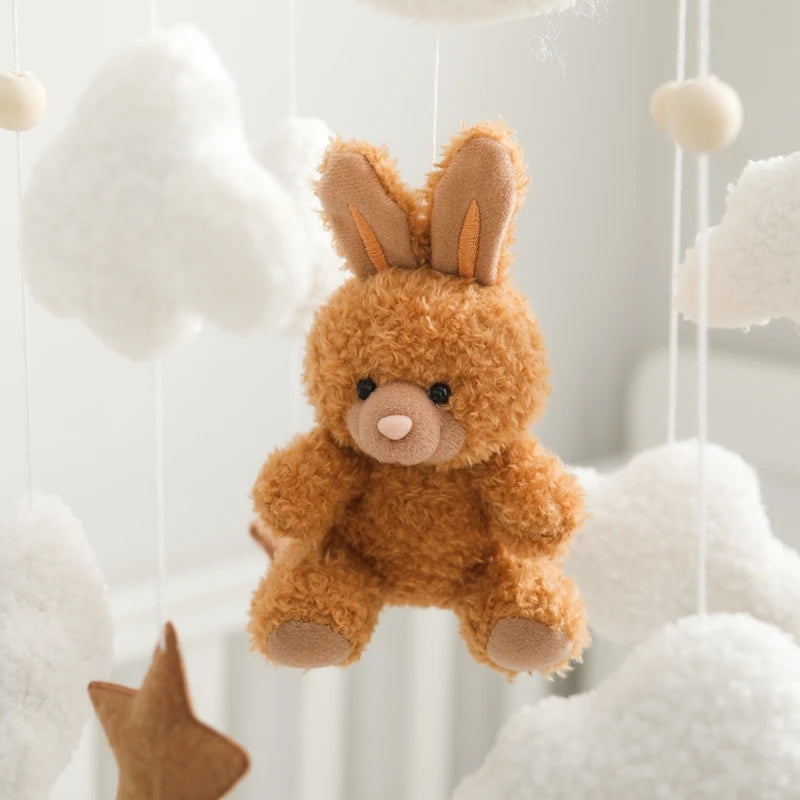 Baby Crib Mobile Rattle Toy 0-12Months Infant Soft Felt mobile Teddy Velvet Bear Bed Bell Hanging Toy Holder Bracket Crib Toy