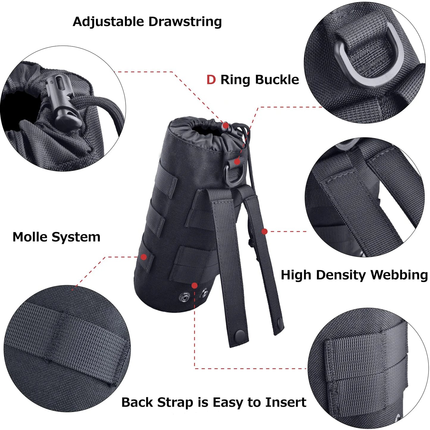 Upgraded Sports Water Bottles Pouch Bag, Tactical Drawstring Molle Water Bottle Holder, Travel Mesh Water Bottle Bag