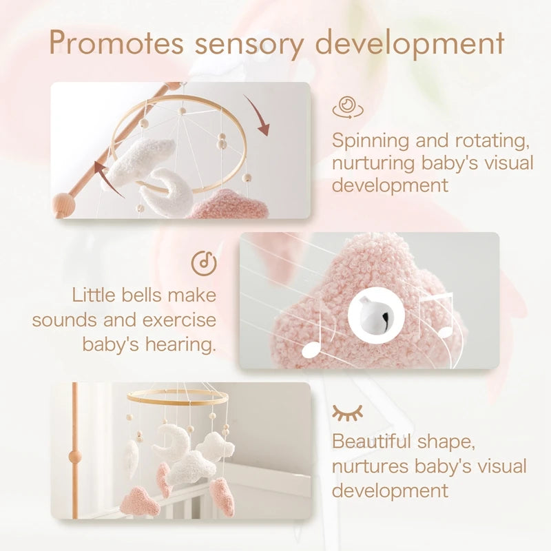 Baby Crib Mobile Rattle Toy 0-12Months Infant Soft Felt mobile Teddy Velvet Bear Bed Bell Hanging Toy Holder Bracket Crib Toy