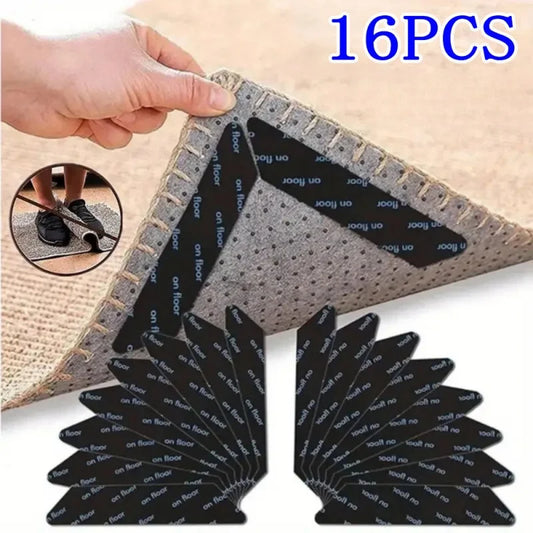 16pcs Carpet Non-slip Sticker Reusable Washable Anti-slip Mat Anti Curling Rug Pads Floor Carpet Corner Clip Fixed Grippers Tape