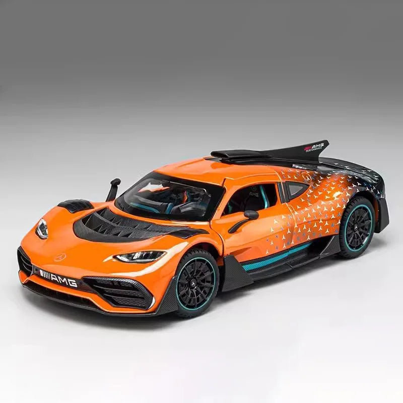 Scale 1:24 ONE Sports Car Model Toy Modified Metal Diecast Free Wheeling Vehicles Simulation Sound & Light Gift for Children